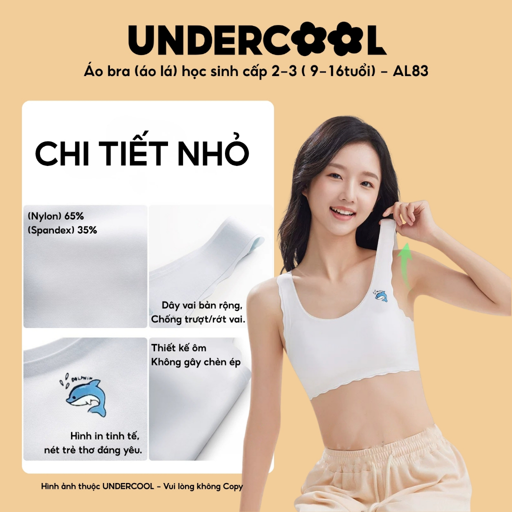 Áo bra học sinh UNDERCOOL áo lá đúc su không gọng cho bé gái cấp 2 cấp 3 (40-58kg) co giãn, chống hằn - AL83