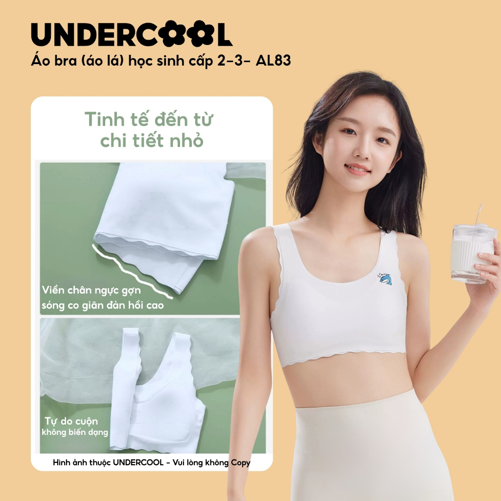 Áo bra học sinh UNDERCOOL áo lá đúc su không gọng cho bé gái cấp 2 cấp 3 (40-58kg) co giãn, chống hằn - AL83