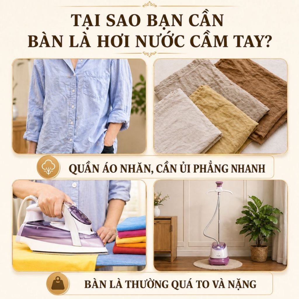 Bàn ủi hơi nước cầm tay Zlife chính hãng, Bàn là hơi nước mini công suất lớn 1500w gấp gọn 180°