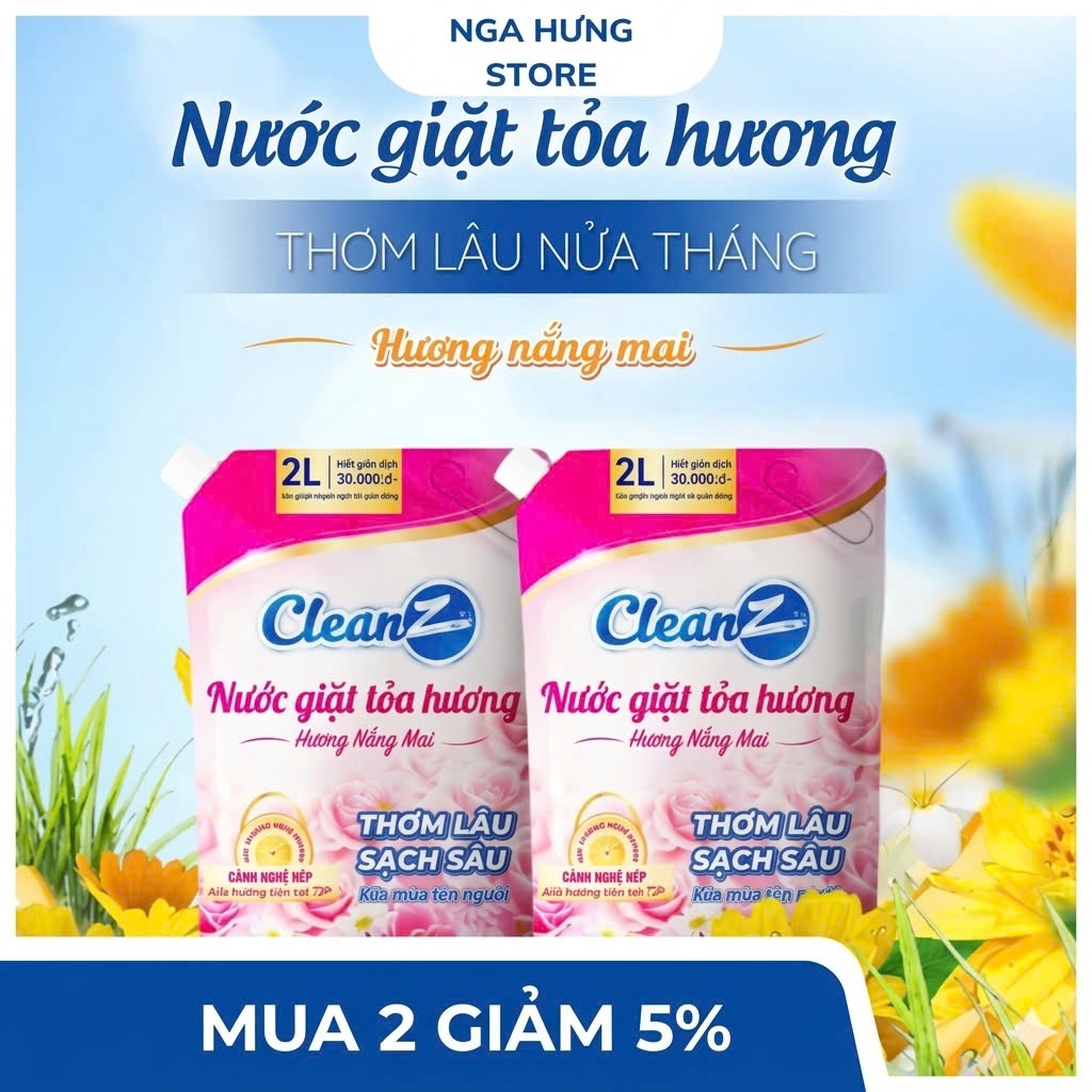 (Mua 1 tặng 1) Nước giặt xả  CleanZ Công Nghệ Kép Sạch Sâu, Lưu Hương Lâu Dài, Bảo Vệ Màu Quần Áo