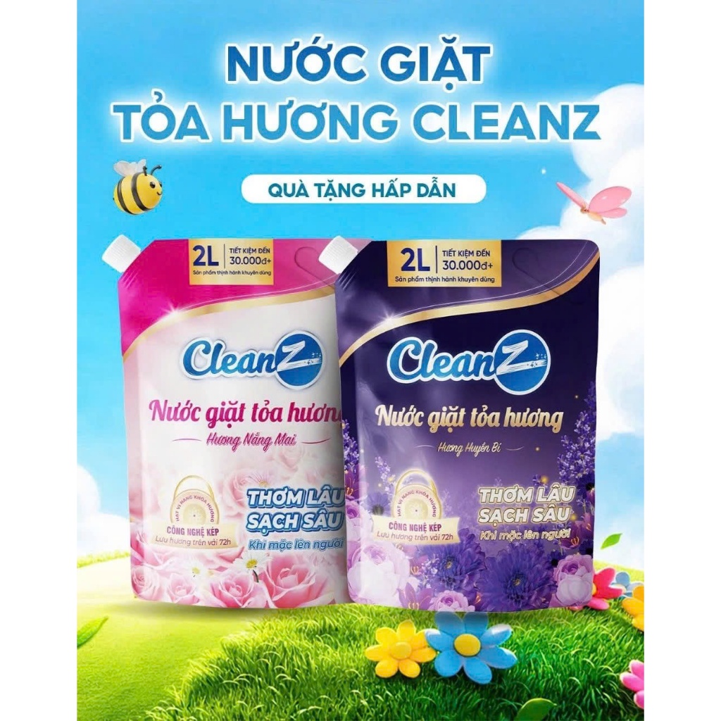 (Mua 1 tặng 1) Nước giặt xả  CleanZ Công Nghệ Kép Sạch Sâu, Lưu Hương Lâu Dài, Bảo Vệ Màu Quần Áo