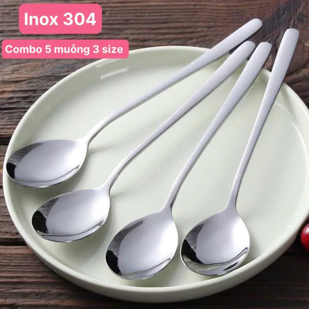 Thìa Muỗng Inox 304 Cán Dài Kiểu Dáng Hàn Quốc Cao Cấp Ăn Cơm - M22