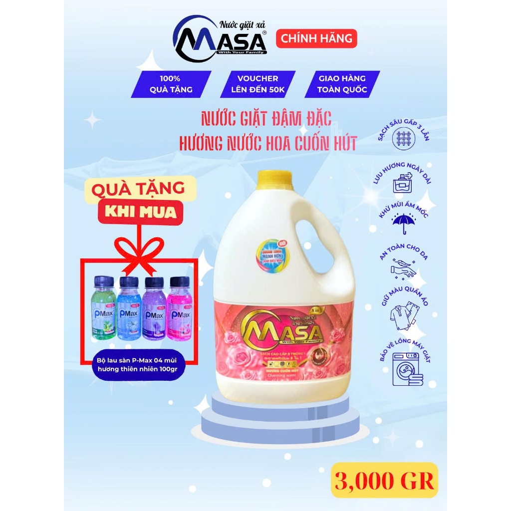 [Mới] Nước Giặt Xả Đậm Đặc MASA - Hương Hoa, Tiết Kiệm,  Sạch Sâu, Khử Khuẩn, Lưu Hương, Bền Màu