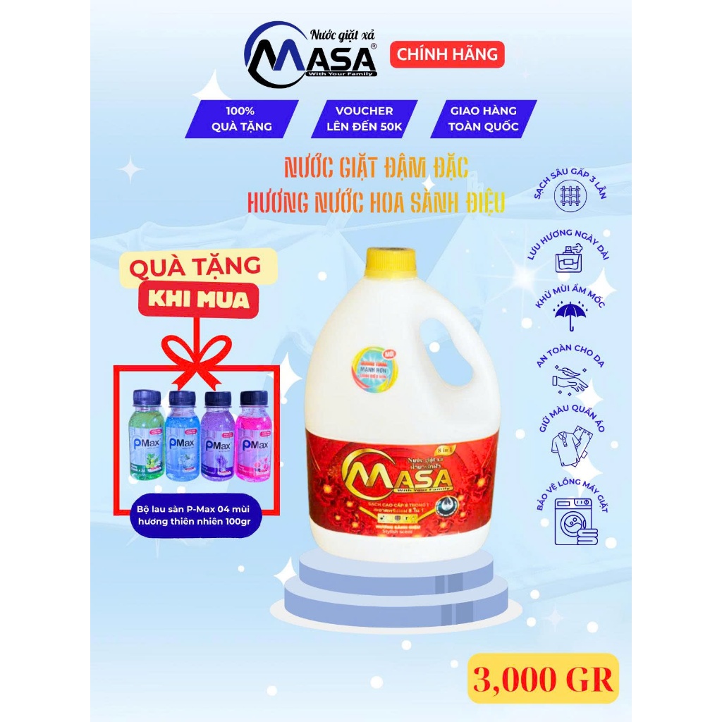 [Mới] Nước Giặt Xả Đậm Đặc MASA - Hương Hoa, Tiết Kiệm,  Sạch Sâu, Khử Khuẩn, Lưu Hương, Bền Màu