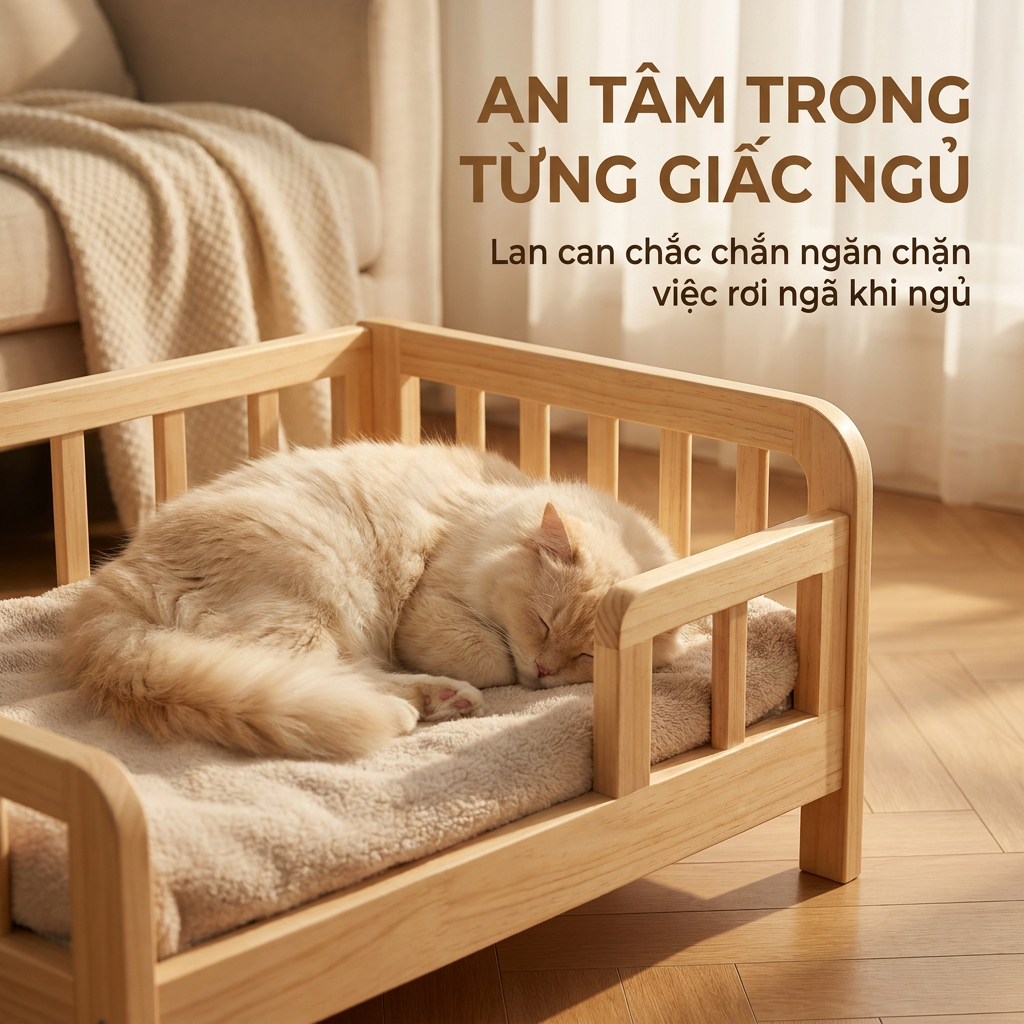 Giường Gỗ Nguyên Khối Cao Cấp Cho Chó Mèo Tháo Rời Giặt Được Ổ Nằm Nhỏ Trung Bình
