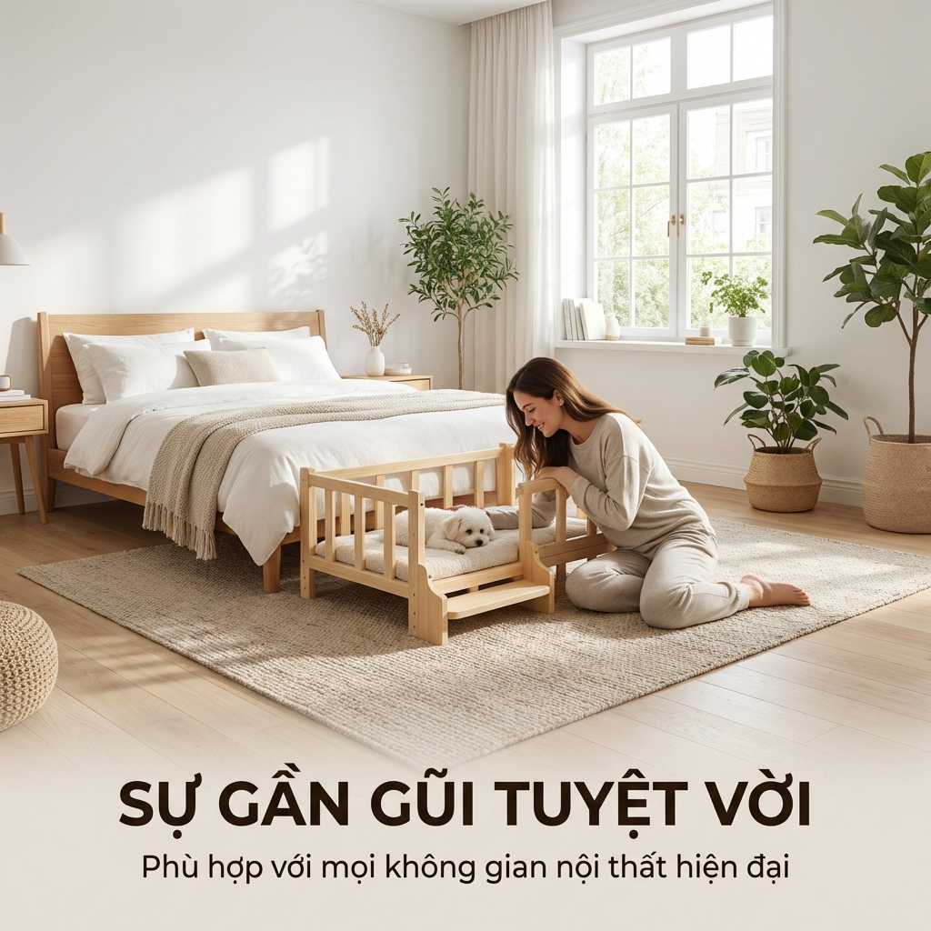 Giường Gỗ Nguyên Khối Cao Cấp Cho Chó Mèo Tháo Rời Giặt Được Ổ Nằm Nhỏ Trung Bình