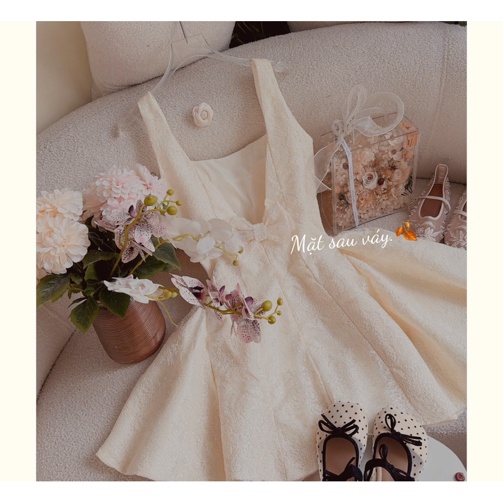 Đầm Váy Dự Tiệc LASY Thời Trang Nữ Dáng Xẻ Lưng Gắn Nơ Dáng Xoè Barbie Chất Vải Nhũ Kim Xinh Xắn
