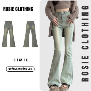 Quần Dài Jeans Nữ Bass Ống Loe Vẩy Wash Bụi Trơn Basic Chất Vải Denim Bò Jean WQJ030