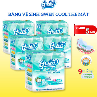 Băng vệ sinh Gwen Cool 9 miếng/ góiBVS Ban Ngày 24cm Siêu Mỏng Có Cánh Mặt Vải Êm Mềm Bạc Hà The Mát