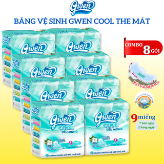 Băng vệ sinh Gwen Cool 9 miếng/ góiBVS Ban Ngày 24cm Siêu Mỏng Có Cánh Mặt Vải Êm Mềm Bạc Hà The Mát