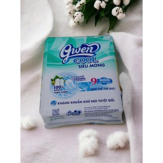 Băng vệ sinh Gwen Cool 9 miếng/ góiBVS Ban Ngày 24cm Siêu Mỏng Có Cánh Mặt Vải Êm Mềm Bạc Hà The Mát