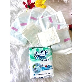 Băng vệ sinh Gwen Cool 9 miếng/ góiBVS Ban Ngày 24cm Siêu Mỏng Có Cánh Mặt Vải Êm Mềm Bạc Hà The Mát