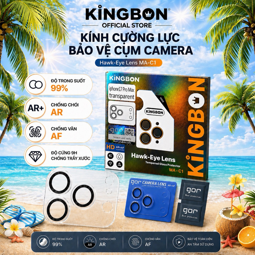 Miếng Dán Kính Cường Lực Cụm Camera Nhám AG+AF Chống Chói GOR KiNGBON cho 17Pro/17ProMax