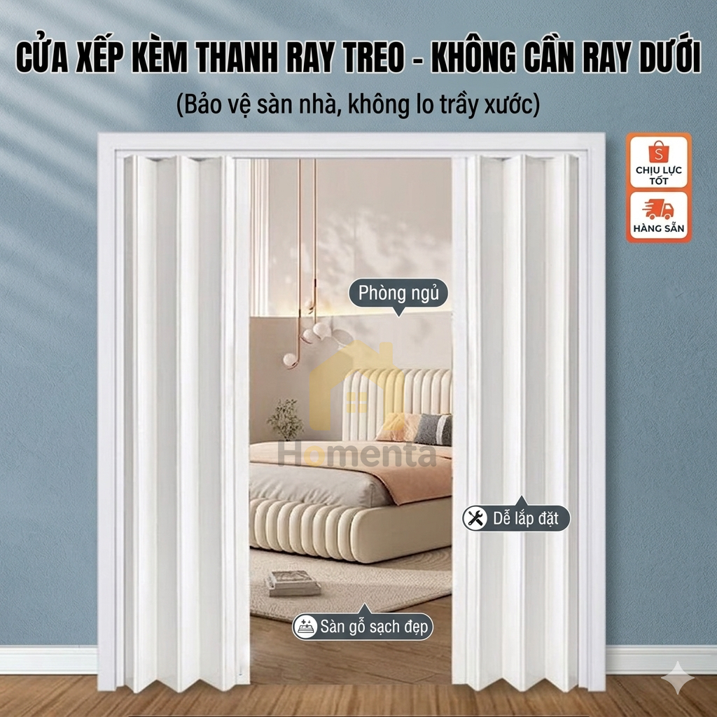 Cửa Nhựa Xếp Cửa Nhựa Nhà Vệ Sinh Toilet WC Kéo Ngăn Phòng PVC Cao Cấp Thanh Nhôm Nam Châm Dày Bền