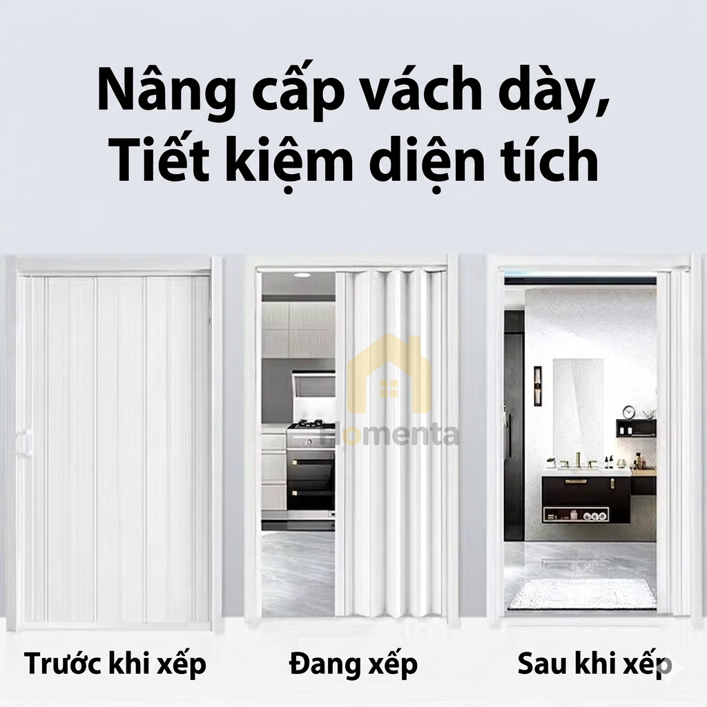 Cửa Nhựa Xếp Cửa Nhựa Nhà Vệ Sinh Toilet WC Kéo Ngăn Phòng PVC Cao Cấp Thanh Nhôm Nam Châm Dày Bền