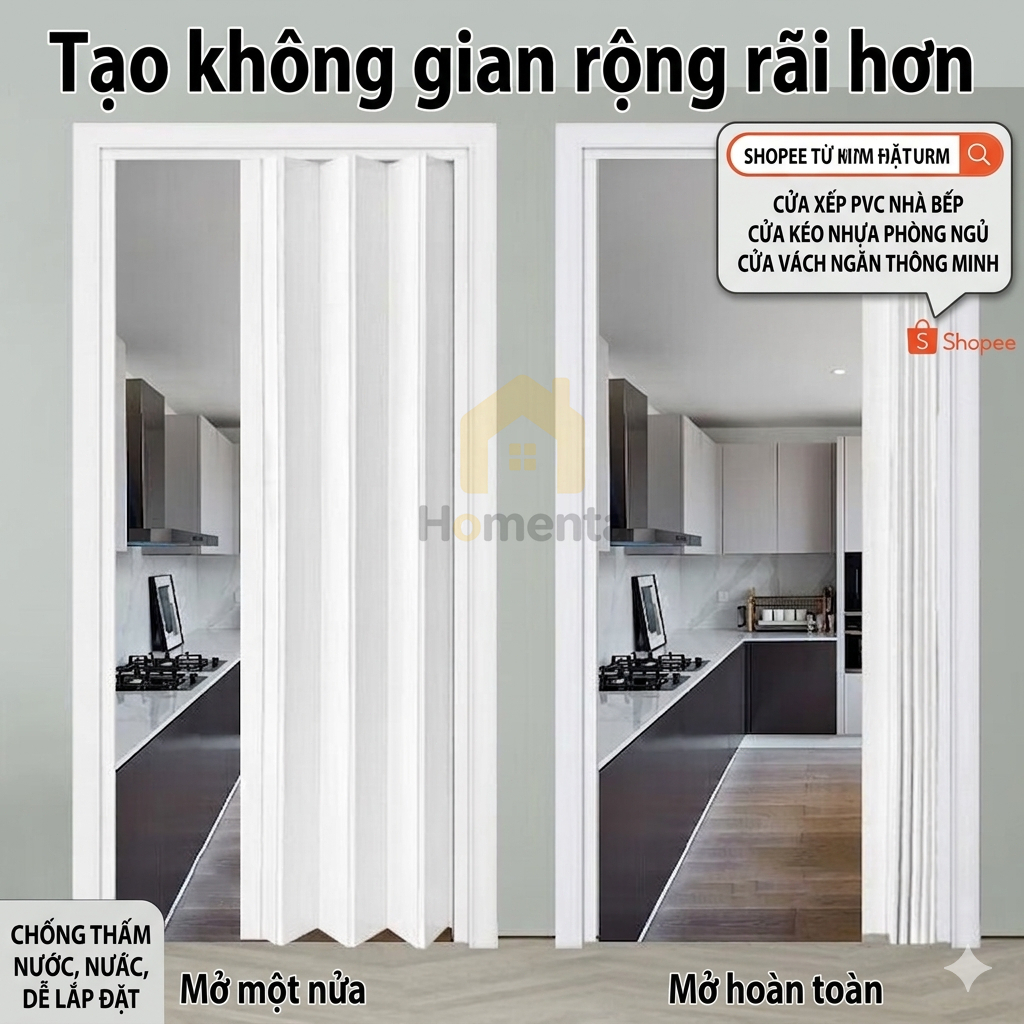 Cửa Nhựa Xếp Cửa Nhựa Nhà Vệ Sinh Toilet WC Kéo Ngăn Phòng PVC Cao Cấp Thanh Nhôm Nam Châm Dày Bền