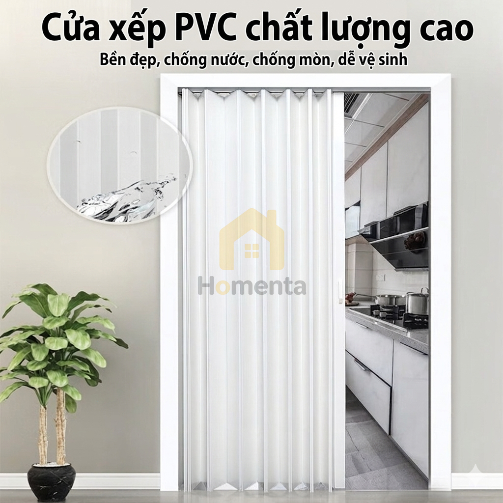 Cửa Nhựa Xếp Cửa Nhựa Nhà Vệ Sinh Toilet WC Kéo Ngăn Phòng PVC Cao Cấp Thanh Nhôm Nam Châm Dày Bền