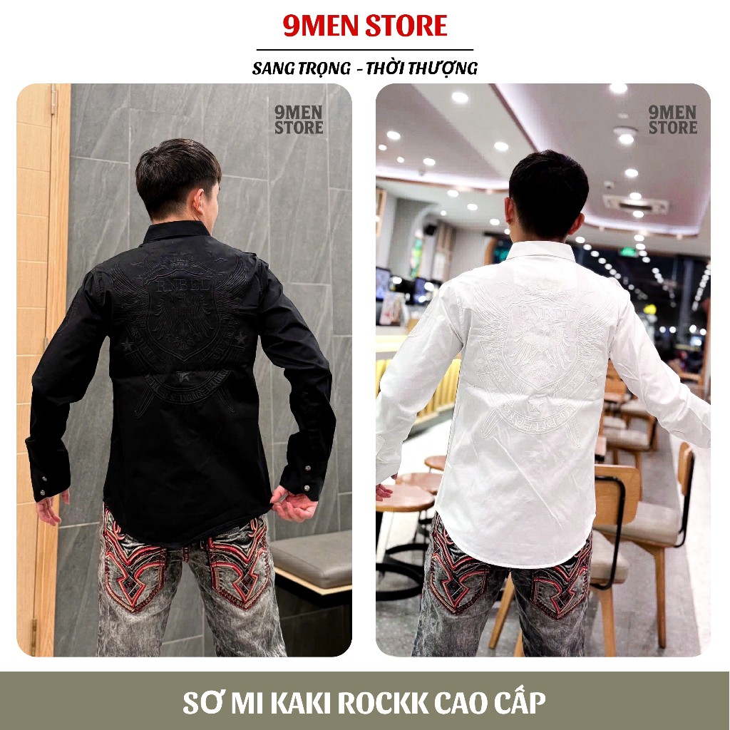 Sơ Mi Rock Classic Cao Cấp Thêu Họa Tiết Đại Bàng Chỉ Ẩn,Vải Kaki Tôn Dáng, Cúc Kim Loại Đẳng Cấp 62