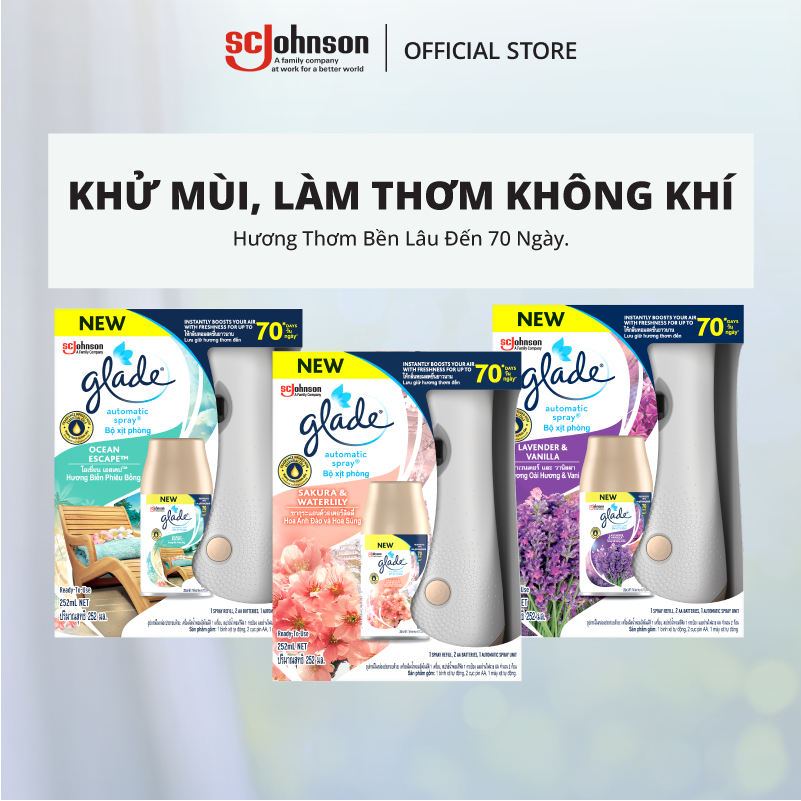 GLADE Bộ Máy & Lõi Xịt Thơm Phòng Tự Động Lưu Hương Tự Nhiên Đến 70 ngày 252ml
