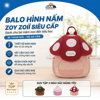 Balo Hình Nấm  Cao Cấp Cho Bé - Cặp Đi Học Mầm Non, Tiểu Học Siêu Nhẹ, Chống Thấm Nước