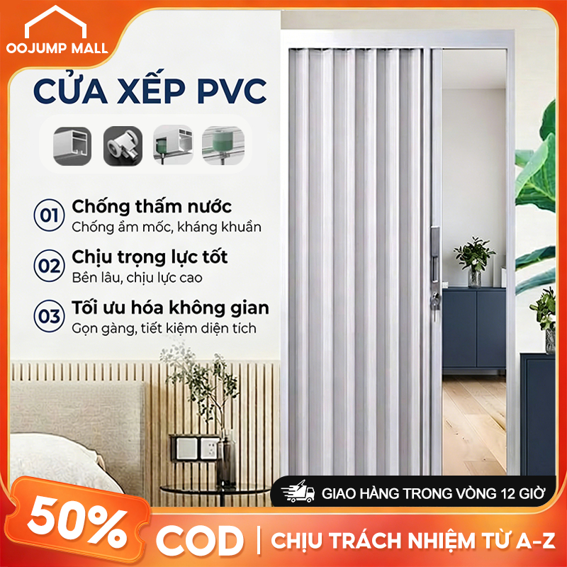 Cửa Nhựa Xếp Cửa Nhựa Nhà Vệ Sinh Toilet WC Kéo Ngăn Phòng PVC Cao Cấp Thanh Nhôm Nam Châm Dày Bền