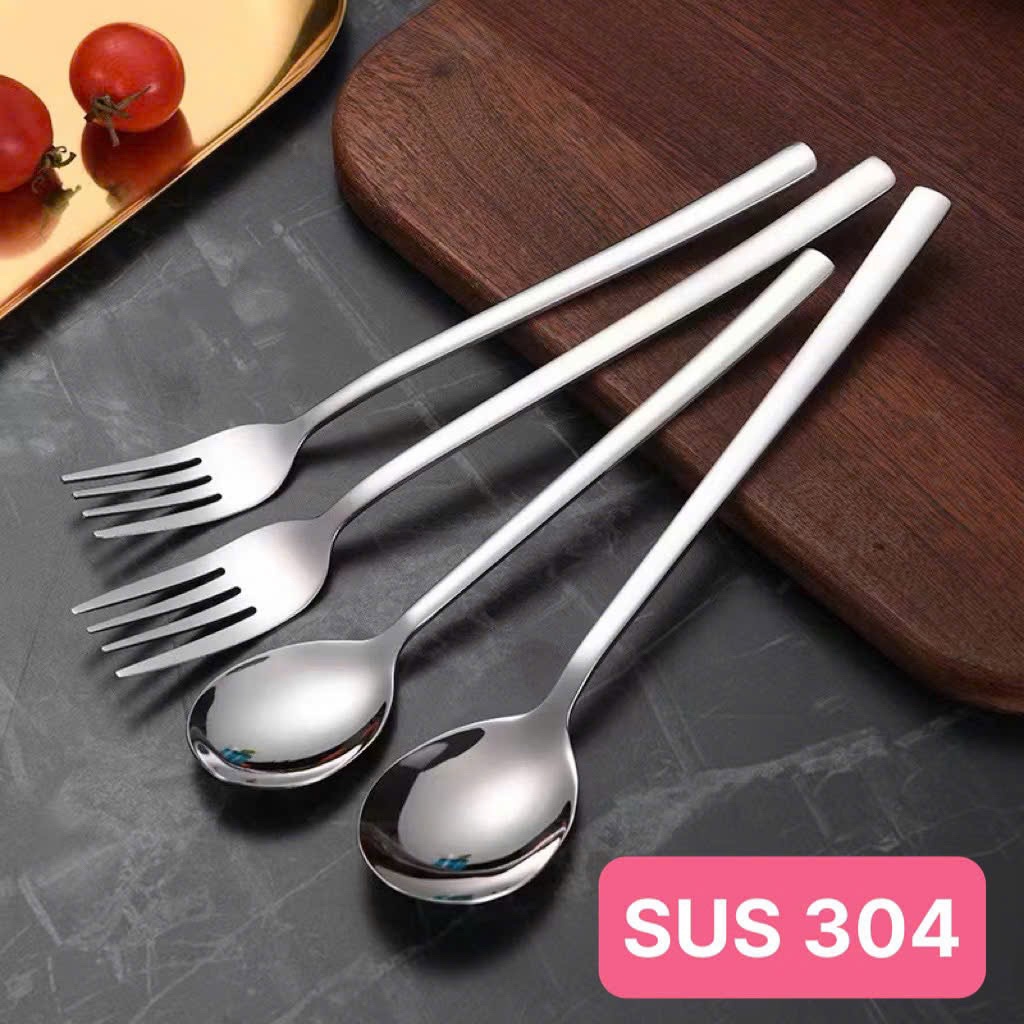 Muỗng inox 304 thìa ăn cơm phở nĩa ăn bò bít tết cao cấp sáng bóng - M81