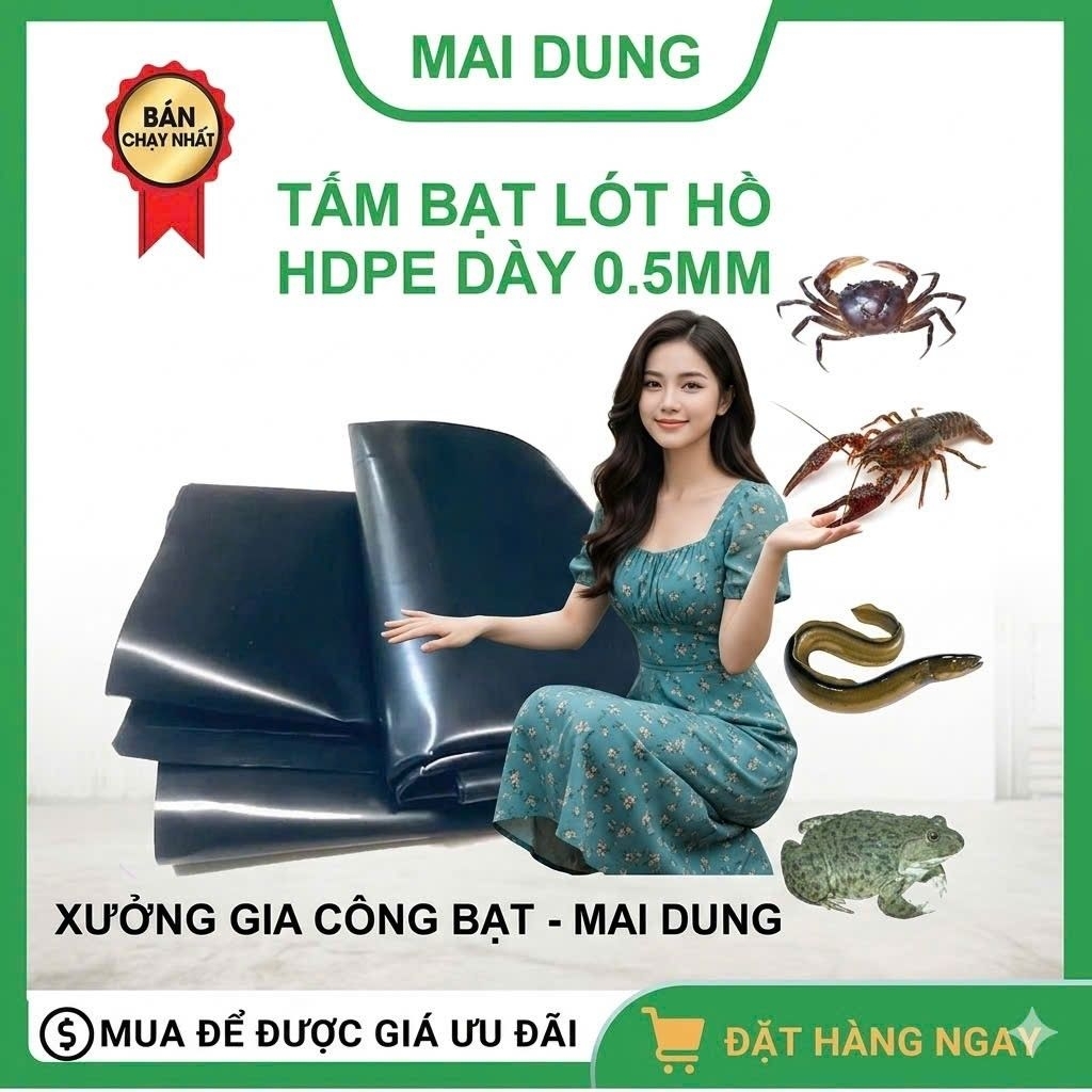 Tấm bạt hdpe dầy 0,5mm, lót ao hồ sông suối, nuôi ốc ếch cá