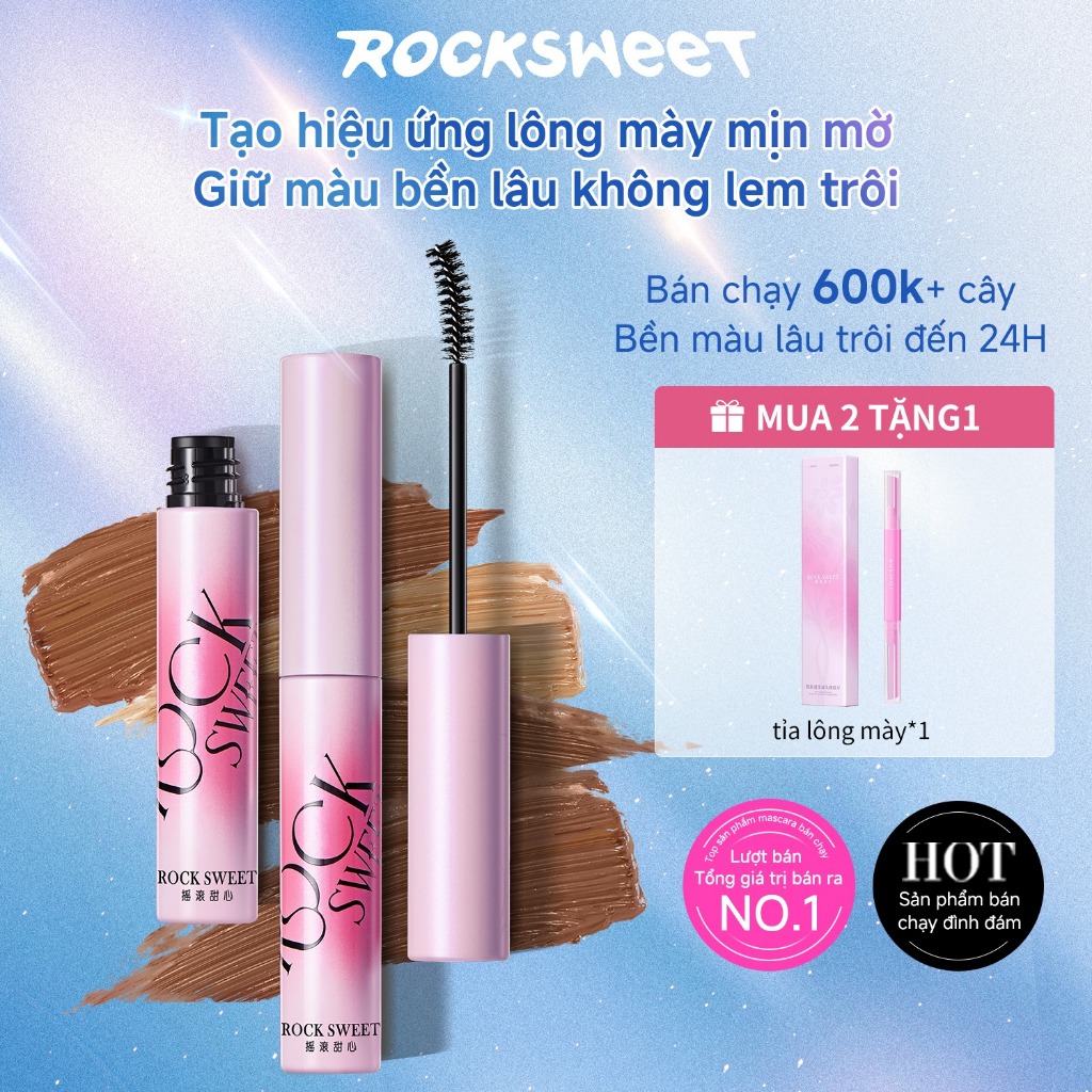ROCKSWEET RS Mascara Lông Mày Nâu hồng nhạt – Chống nước, lâu trôi, nhanh khô, không lem