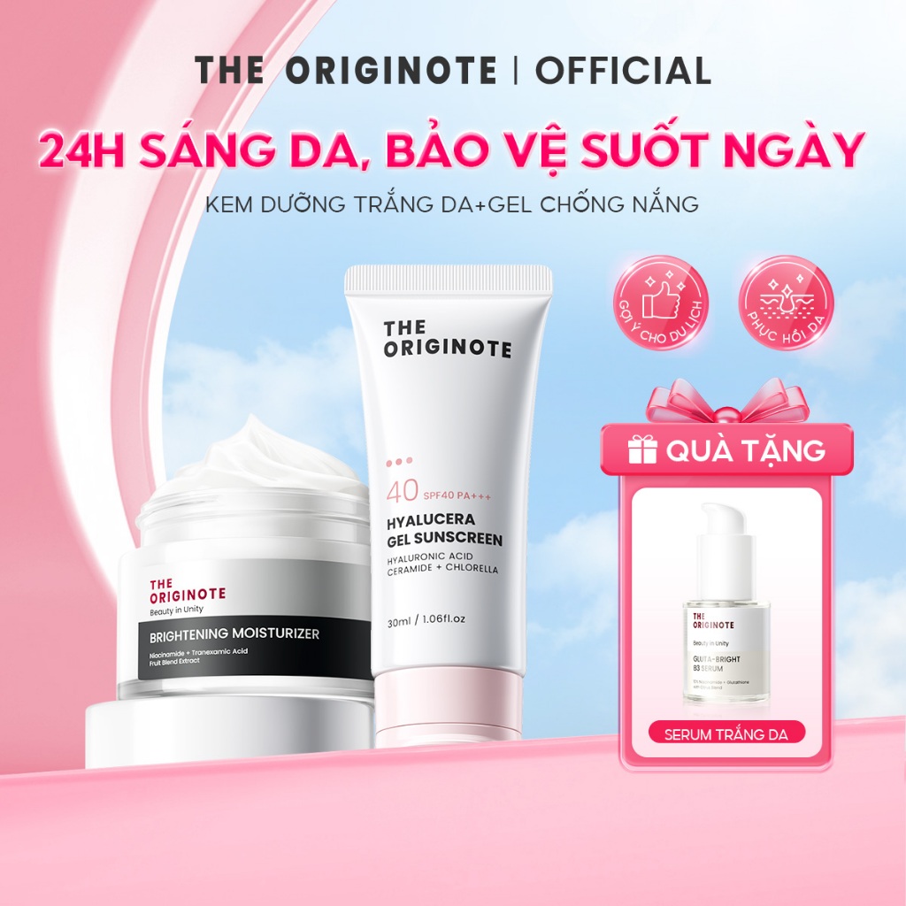 [Bộ Chăm Sóc Da 3 Bước] Combo Kem Dưỡng Trắng Da Và Kem Chống Nắng The Originote 24H Làm Sáng Cấp Ẩm Mọi Loại Da