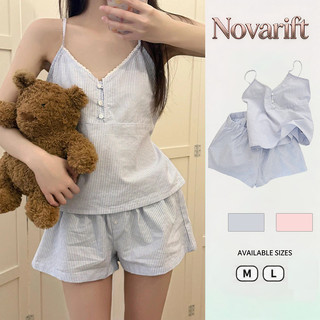 Nova-Bộ đồ ngủ sọc kẻ Set pijama xốp mềm trơn 2 dây . Bộ ngủ nữ xốp mềm dây mùa hè