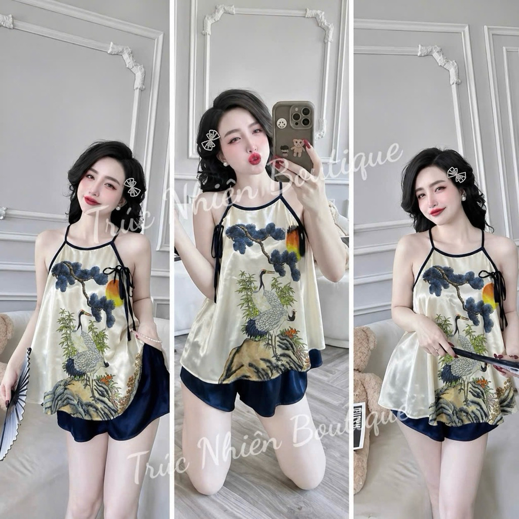 Đồ bộ -Yếm Phi in 3D thời trang cho Nữ - áo không nút, quần có ko túi 40-60kg