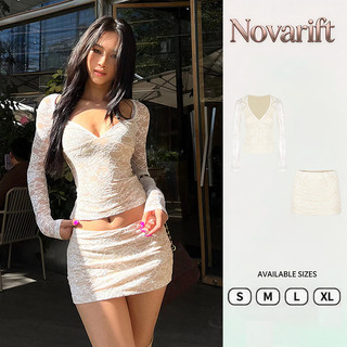 Nova-Set 2 món ren hoa đi tiệc  kèm chân váy y2k phong cách sang chảnh cho nữ