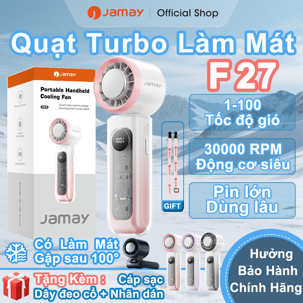 JAMAY Quạt cầm tay di động Chức Năng Lạnh Vỏ trong suốt,quạt Turbo sạc điện Gập 100độ type-C,màn hình LED siêu gió F27 C | BigBuy360 - bigbuy360.vn