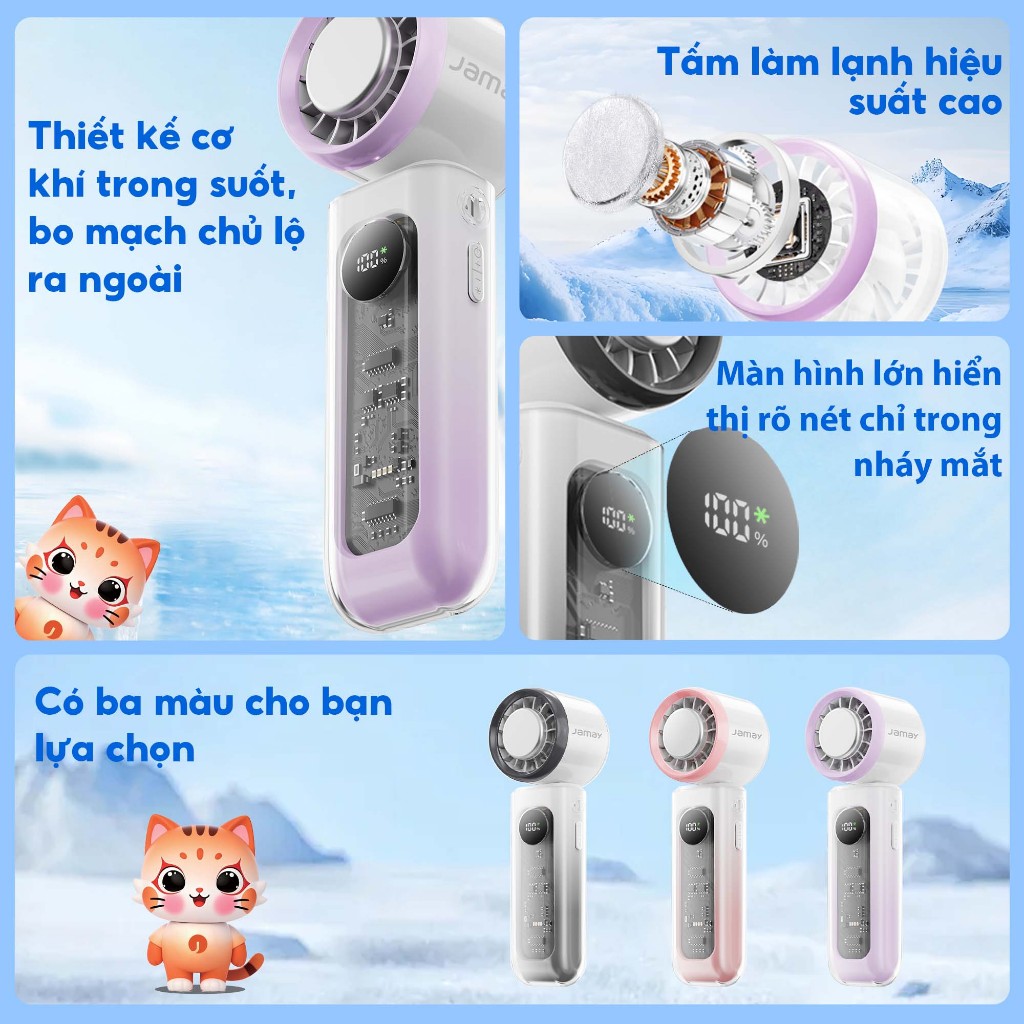 JAMAY Quạt cầm tay di động Chức Năng Lạnh Vỏ trong suốt,quạt Turbo sạc điện Gập 100độ type-C,màn hình LED siêu gió F27 C | BigBuy360 - bigbuy360.vn