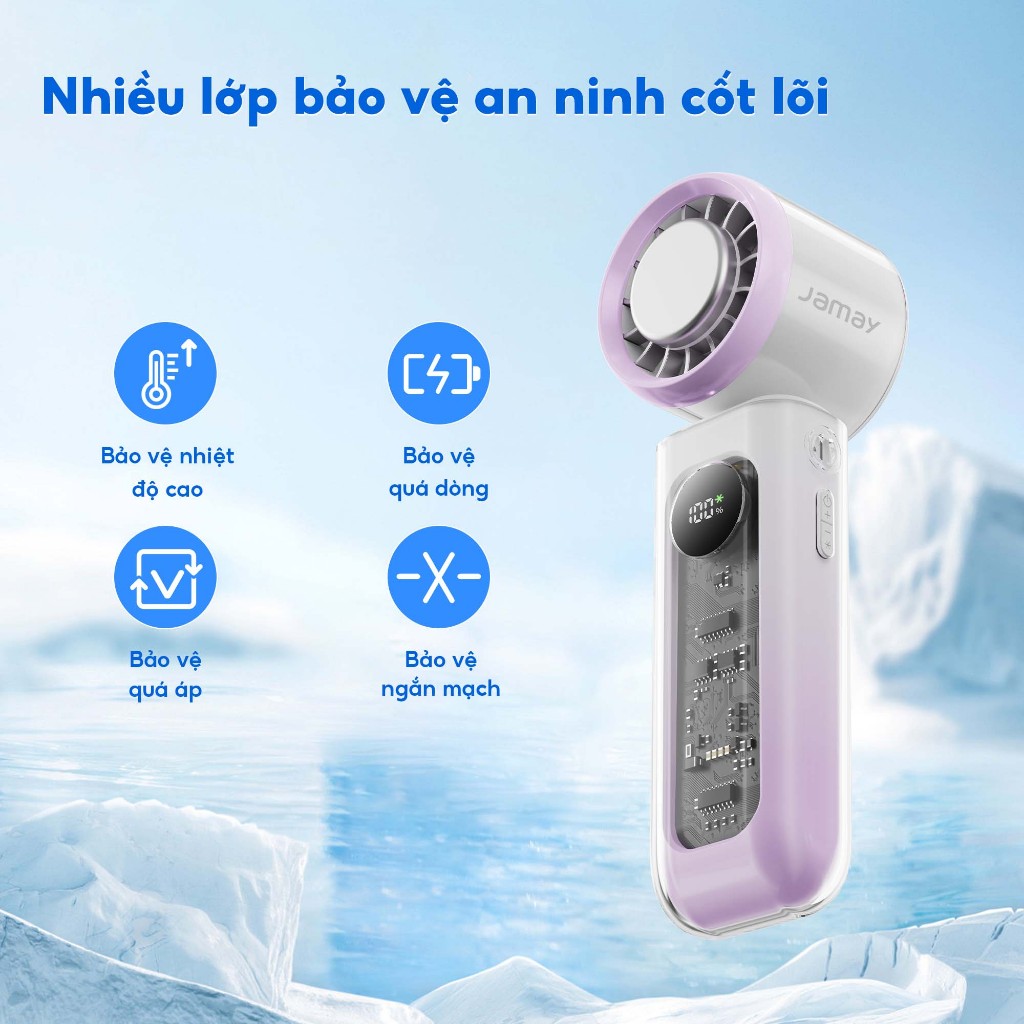 JAMAY Quạt cầm tay di động Chức Năng Lạnh Vỏ trong suốt,quạt Turbo sạc điện Gập 100độ type-C,màn hình LED siêu gió F27 C | BigBuy360 - bigbuy360.vn