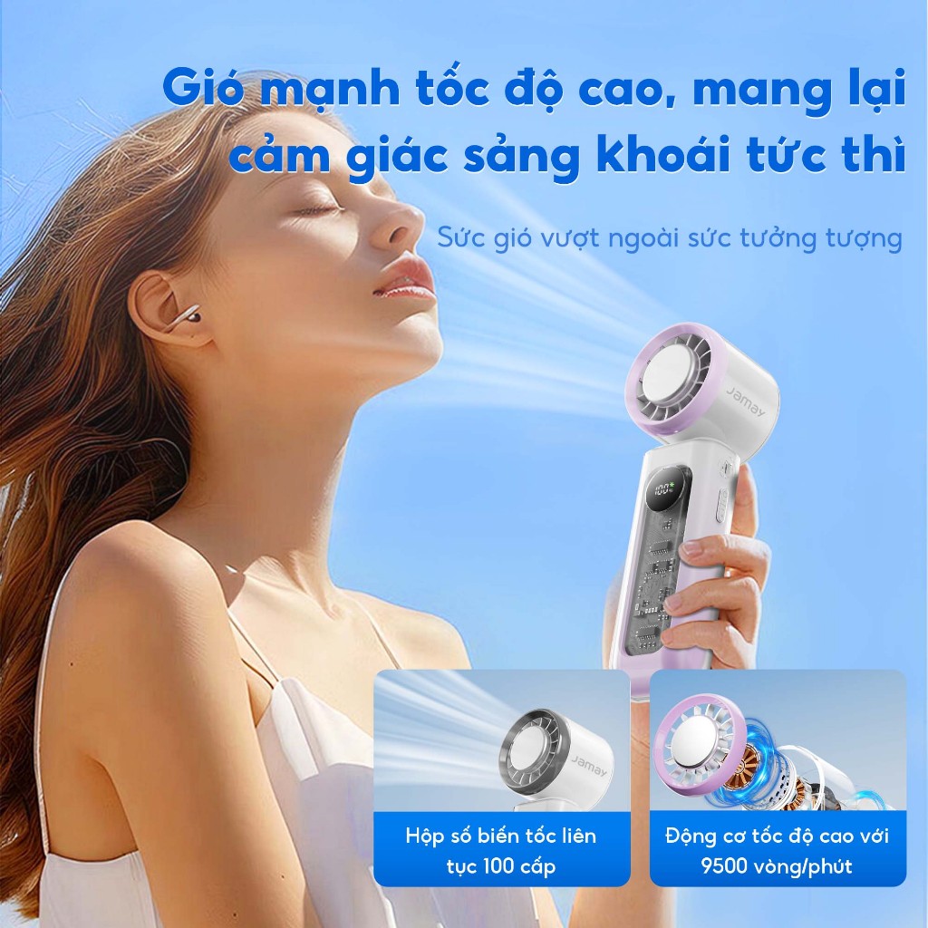 JAMAY Quạt cầm tay di động Chức Năng Lạnh Vỏ trong suốt,quạt Turbo sạc điện Gập 100độ type-C,màn hình LED siêu gió F27 C | BigBuy360 - bigbuy360.vn