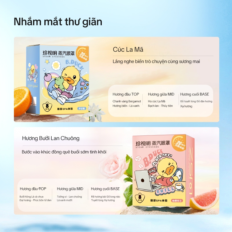 Mặt Nạ Xông Hơi Mắt B.DUCK x ZSM - Massage, Giảm Mỏi, Mờ Thâm - Lưu Thông Máu, Ngủ Ngon - 8 Miếng