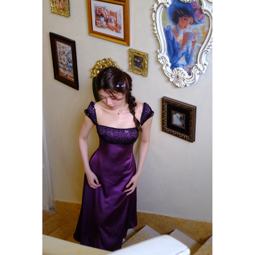 Jessica dress váy tím dáng dài tiểu thư sang trọng