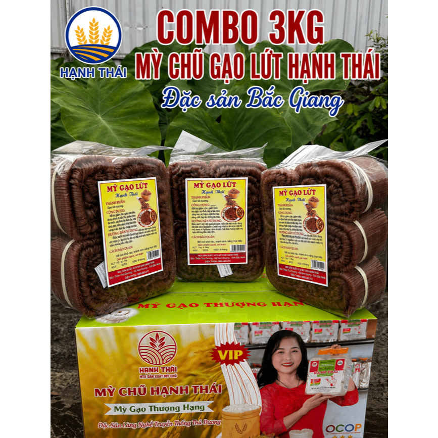 Combo 3kg mỳ Chũ gạo lứt Hạnh Thái