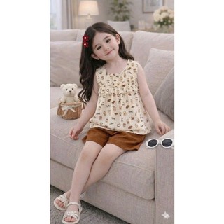 Bộ Bé Gái áo thun kèm quần nơ form rộng in hình cute chất vải cotton mềm mịn cho bé 7-47kg