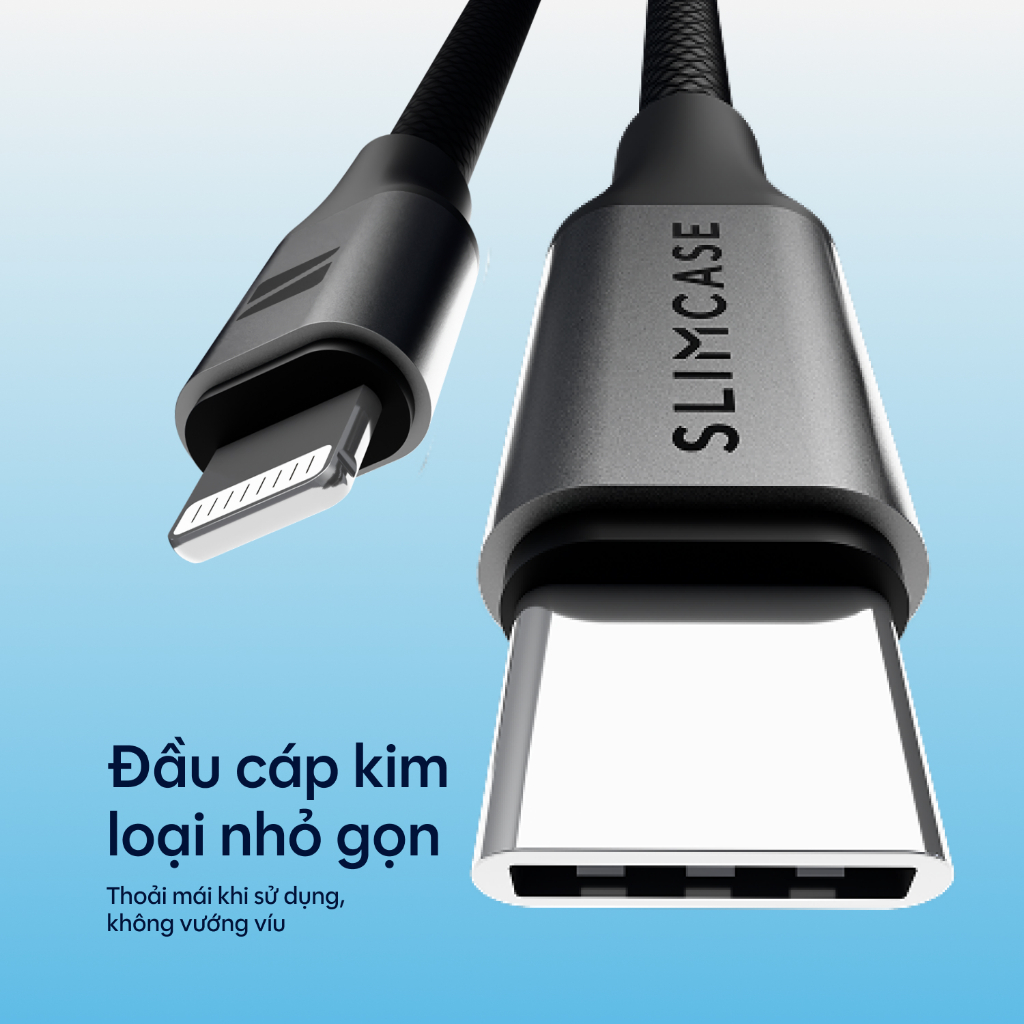 Dây sạc nhanh USB C-L 60W SLIMCASE dài 100cm - Bọc dù siêu bền, sạc nhanh chưa đầy 45 phút