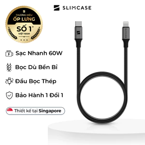 Dây sạc nhanh USB C-L 60W SLIMCASE dài 100cm - Bọc dù siêu bền, sạc nhanh chưa đầy 45 phút
