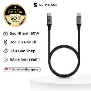 Dây sạc nhanh USB C-C 60W SLIMCASE dài 100cm - Bọc dù siêu bền, sạc nhanh chưa đầy 45 phút