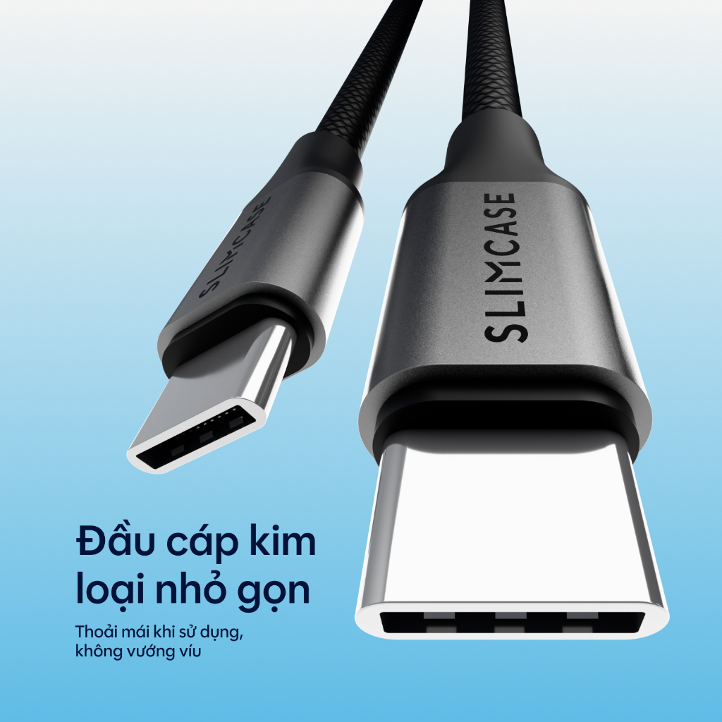 Dây sạc nhanh USB C-C 60W SLIMCASE dài 100cm - Bọc dù siêu bền, sạc nhanh chưa đầy 45 phút