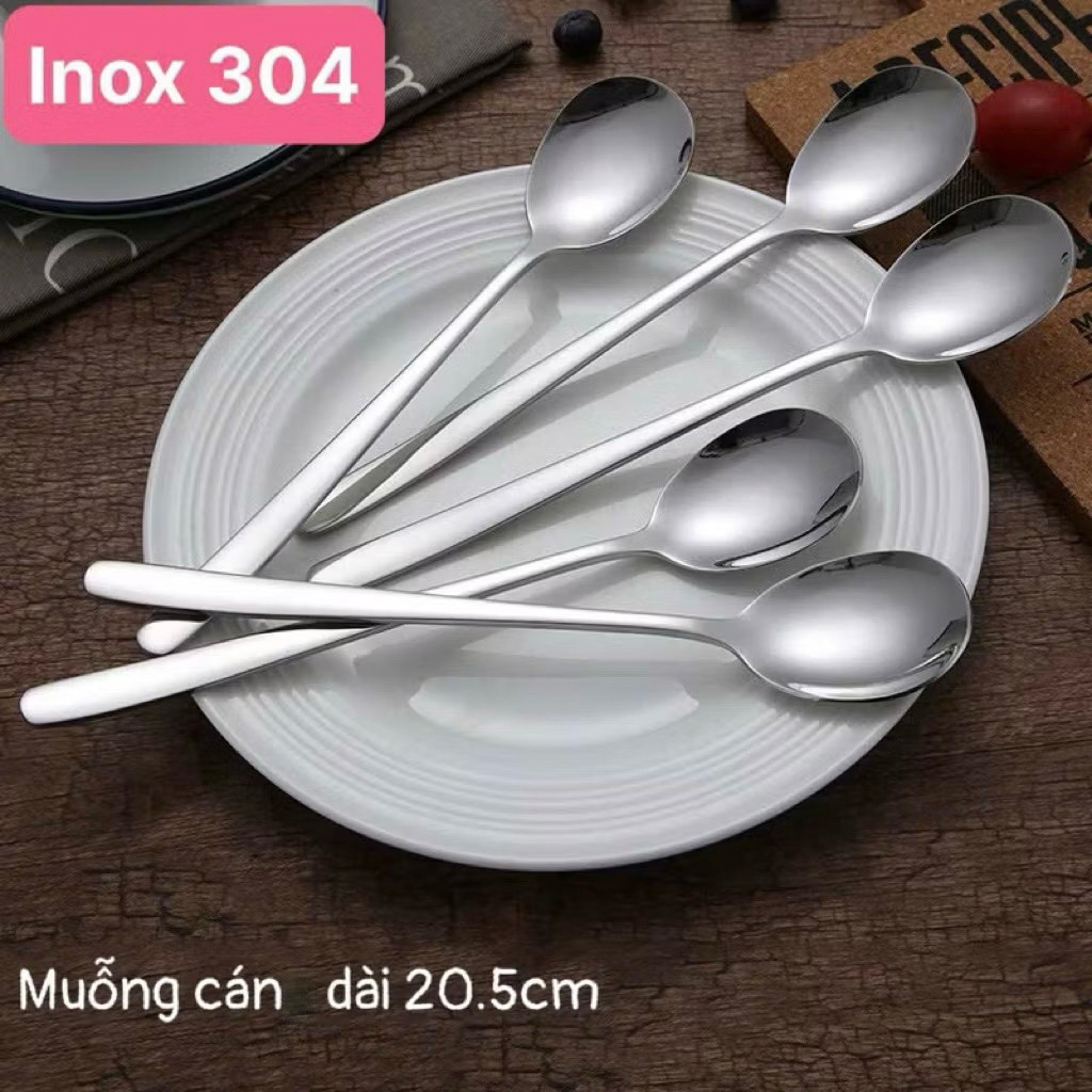 Sét 5 Chiếc Thìa Muỗng Inox 304 Hàn Quốc sáng bóng (20.5cm) - C04