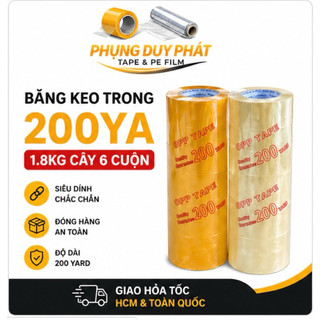 Băng Keo OPP 200 Yard 1.8KG (Cây 6 Cuộn) Siêu Dính – Đóng Hàng Chắc Chắn