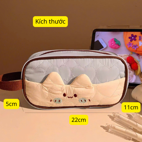 Bóp Viết Cho Bé Gái, Bóp Bút Dễ Thương, Bóp Đựng Viết Học Sinh Mèo Cute,Vải Đứng Form Ngăn Chứa Rộng