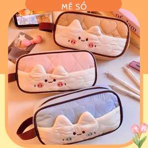 Bóp Viết Cho Bé Gái, Bóp Bút Dễ Thương, Bóp Đựng Viết Học Sinh Mèo Cute,Vải Đứng Form Ngăn Chứa Rộng