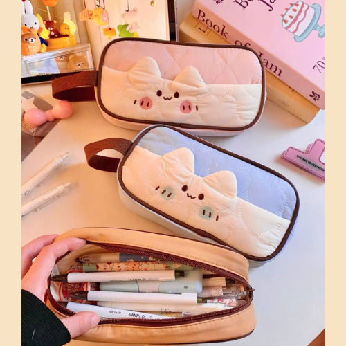 Bóp Viết Cho Bé Gái, Bóp Bút Dễ Thương, Bóp Đựng Viết Học Sinh Mèo Cute,Vải Đứng Form Ngăn Chứa Rộng