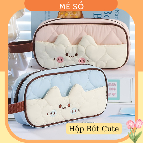 Bóp Viết Cho Bé Gái, Bóp Bút Dễ Thương, Bóp Đựng Viết Học Sinh Mèo Cute,Vải Đứng Form Ngăn Chứa Rộng